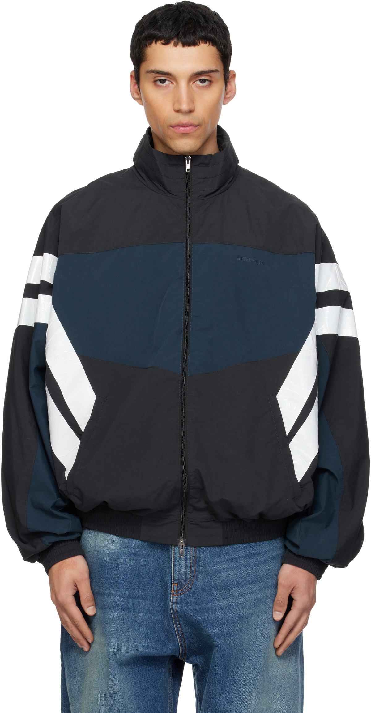 VETEMENTS Black & Blue Taped Track Jacket