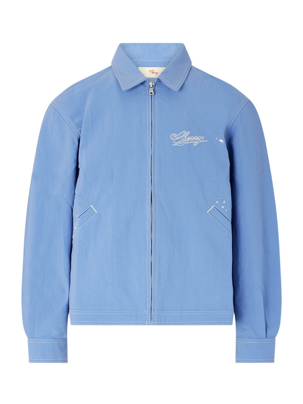Photo: Cherry Los Angeles - Logo-Embroidered Paint-Splattered Shell Jacket - Blue