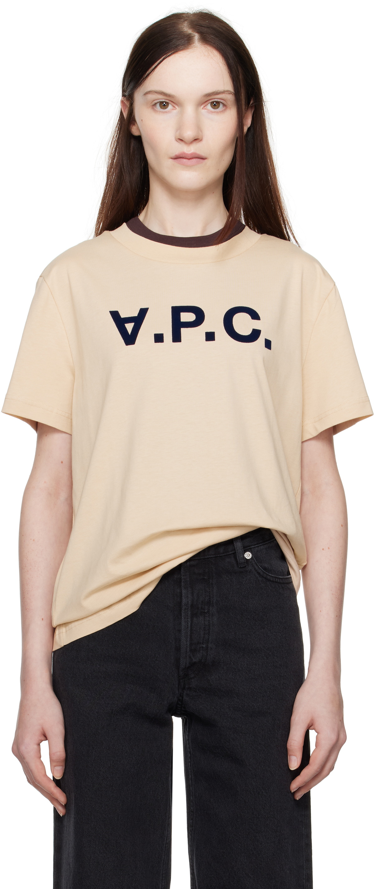 【A.P.C.】 Grand VPC Regular Fit Short Sleeve T-Shirt Beige A.P.C. Beige Standard Grand 'VPC' T-shirt A.P.C.