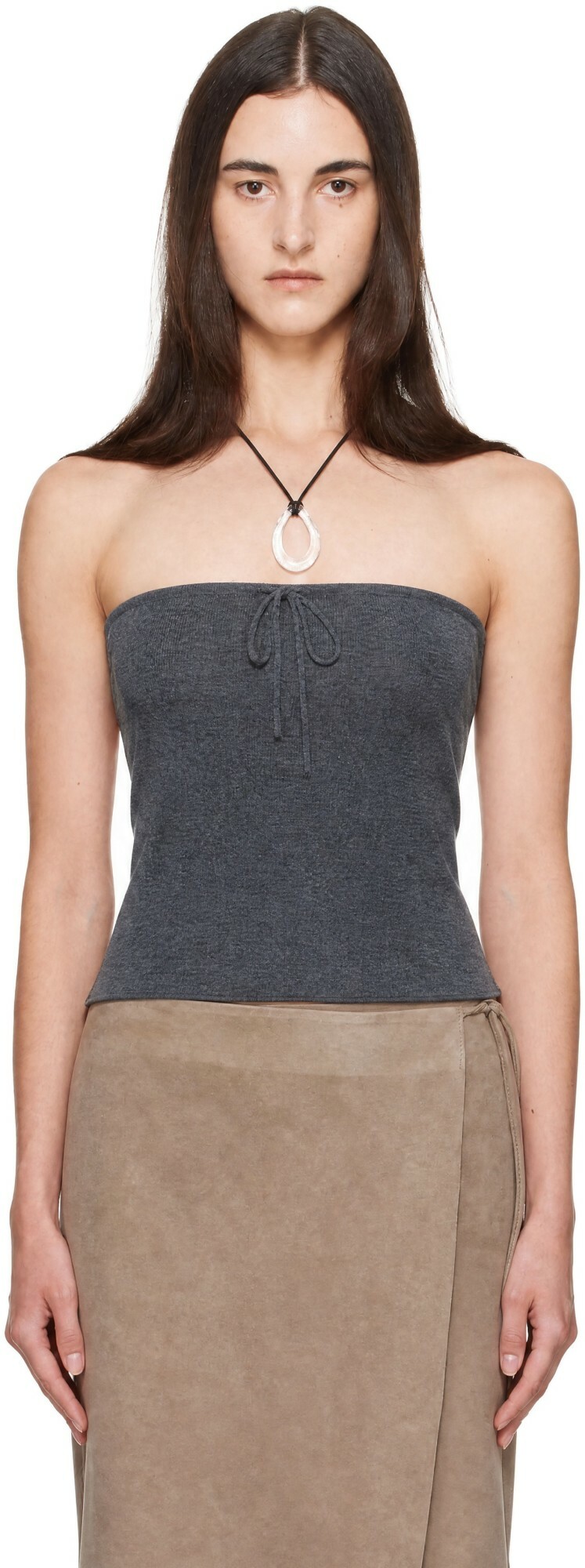 St. Agni Gray Wool Strapless Top