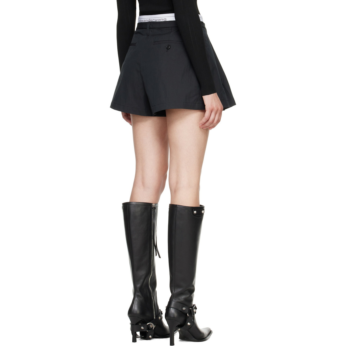 Alexander Wang Black High-Rise Logo Elastic Shorts