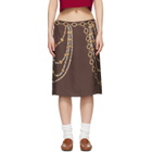 Versace Brown Printed Silk Twill Pencil MIdi Skirt