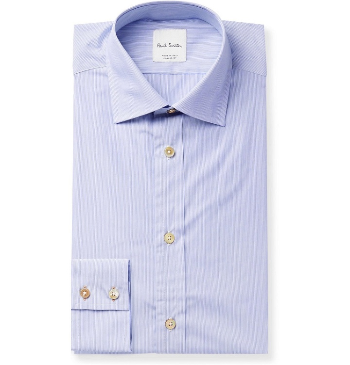 Photo: Paul Smith - Slim-Fit Cutaway-Collar Striped Cotton-Poplin Shirt - Blue