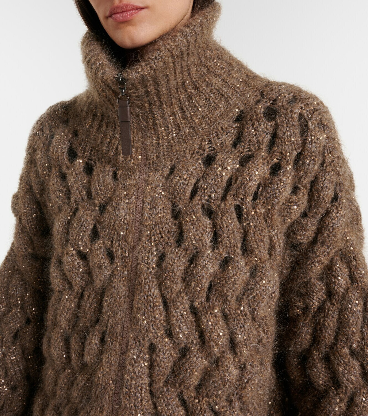 Brunello Cucinelli Open-knit sequined mohair and wool-blend cardigan