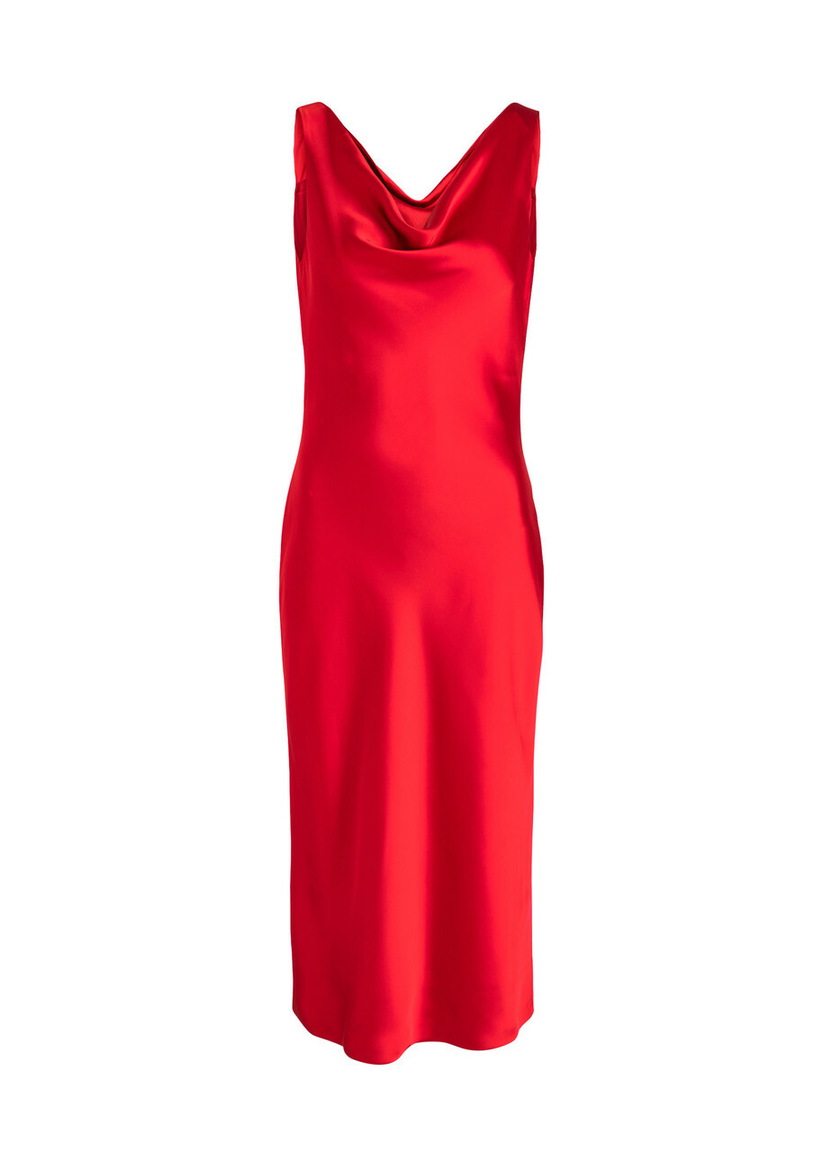 Norma Kamali Maria Cowl-neck Satin Midi Slip Dress Red
