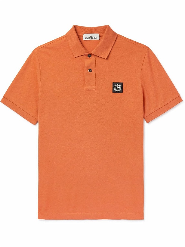 Photo: Stone Island - Logo-Appliquéd Stretch-Cotton Piqué Polo Shirt - Orange