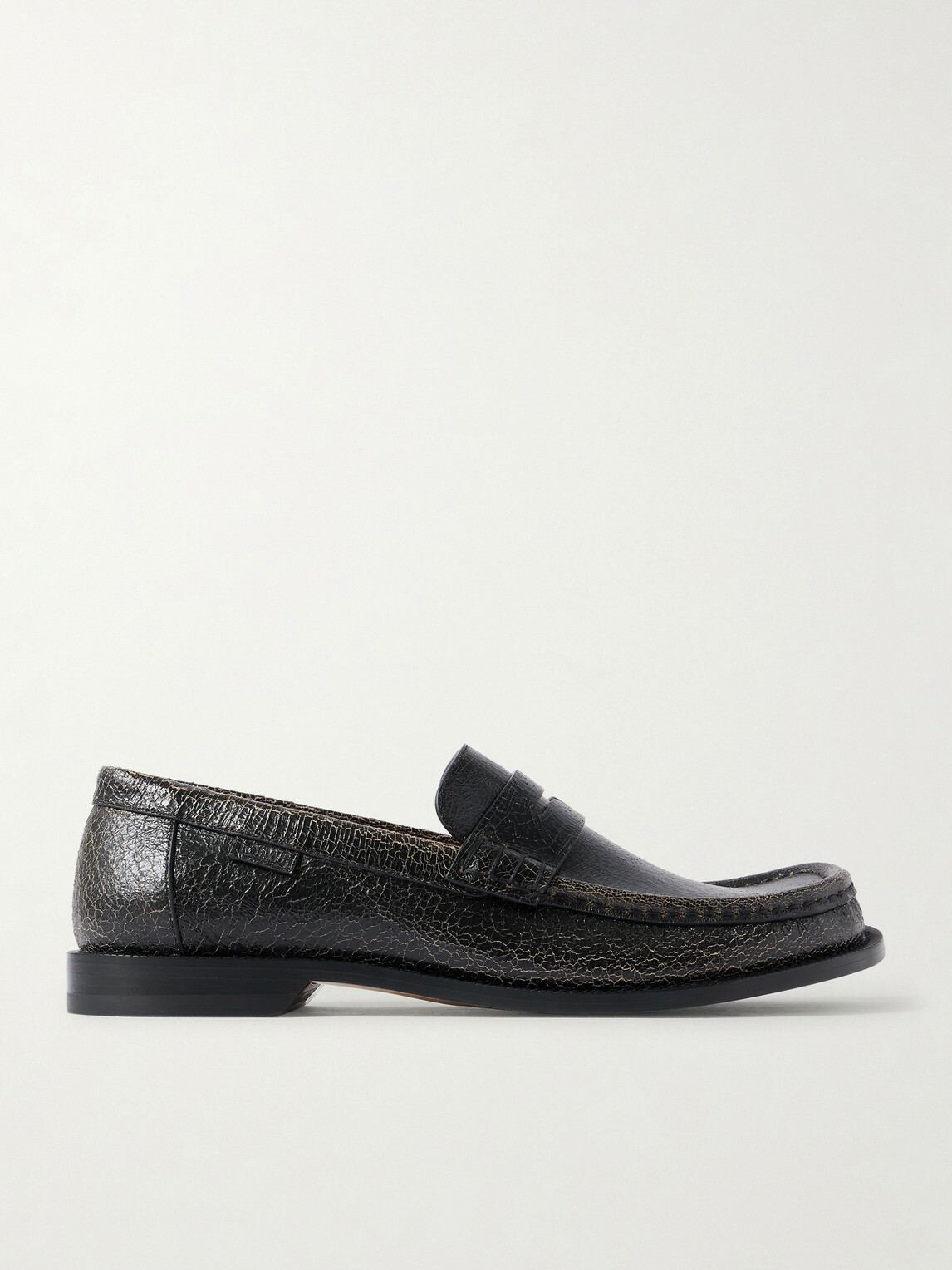 LOEWE - Campo Cracked-Leather Loafers - Black