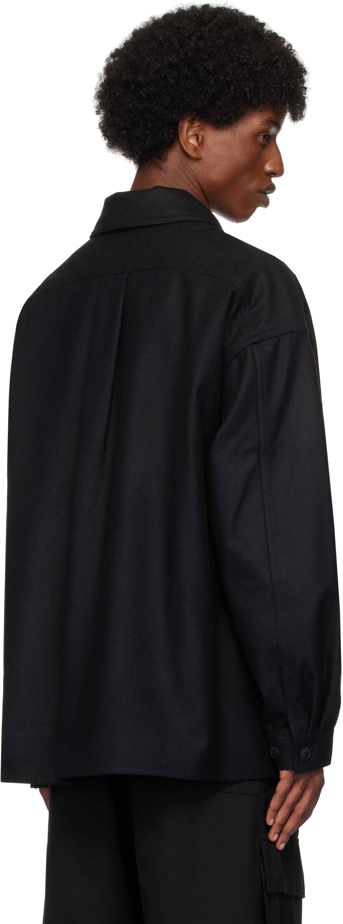 Lownn Black Flannel Wool Workwear Shirt