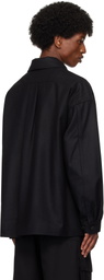 Lownn Black Flannel Wool Workwear Shirt