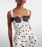 Self-Portrait Polka-dot linen and cotton midi dress