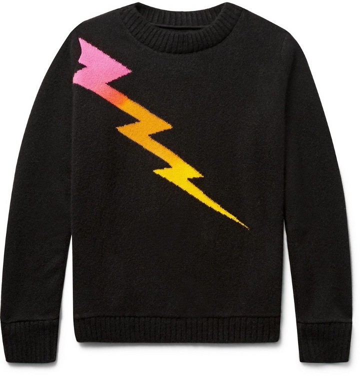 Photo: The Elder Statesman - Lightning Bolt Intarsia Cashmere Sweater - Black
