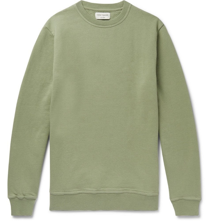 Photo: Oliver Spencer Loungewear - Harris Brushed Fleece-Back Cotton-Jersey Sweatshirt - Green