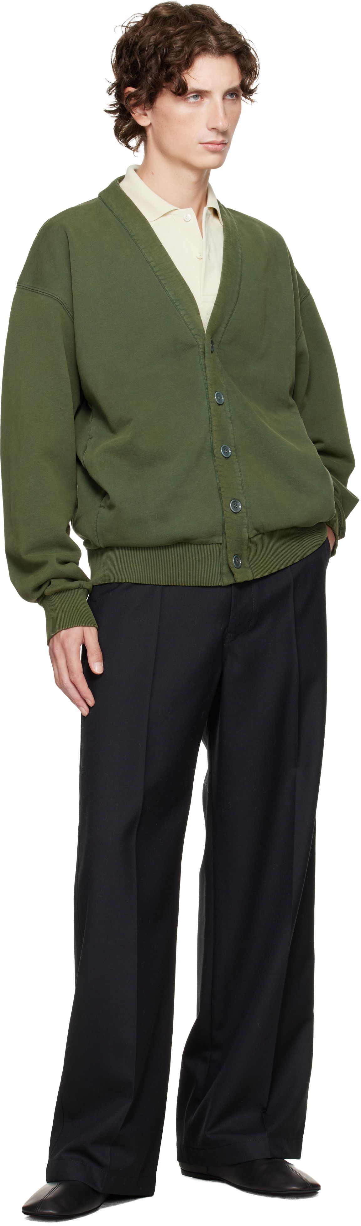 JW Anderson Green Garment-Dyed Cardigan