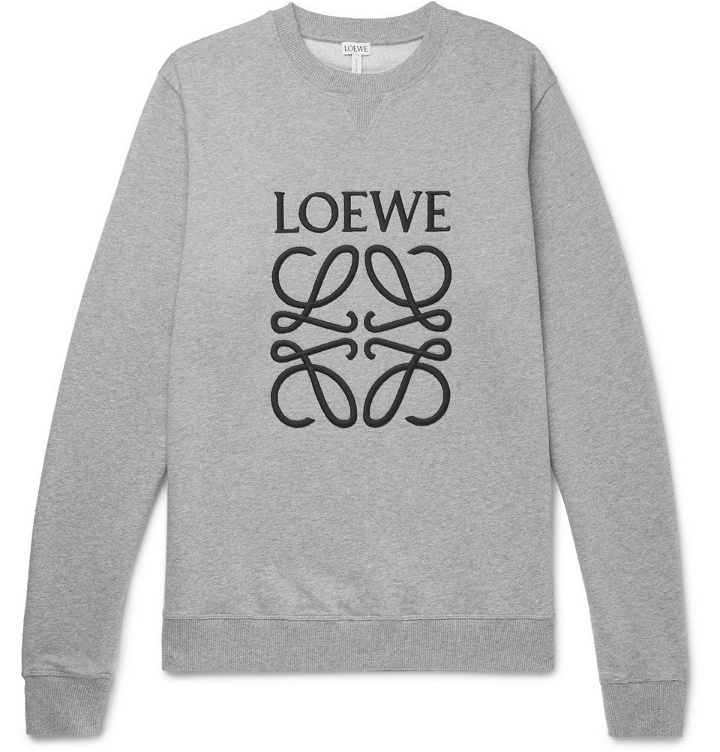 Photo: Loewe - Logo-Embroidered Loopback Cotton-Jersey Sweatshirt - Men - Gray