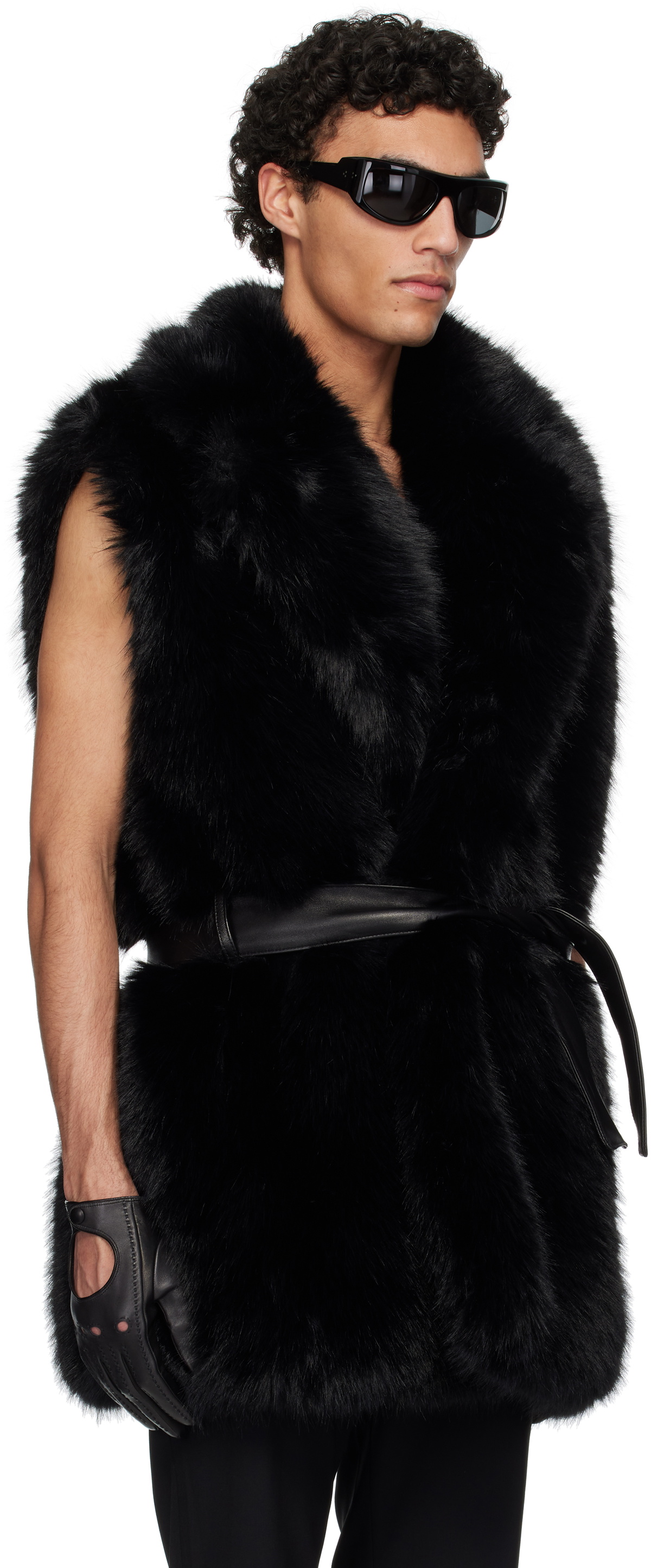 Ernest W. Baker Black Faux-Fur Vest