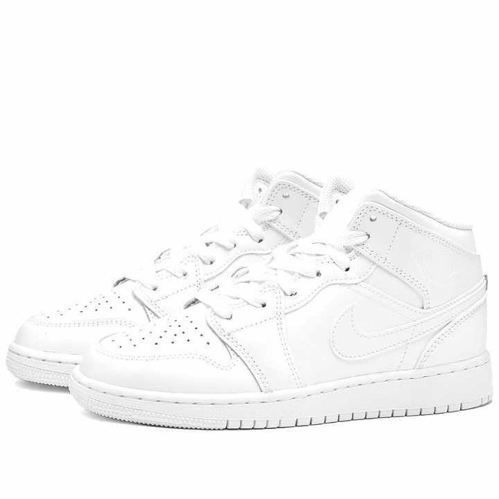 Photo: Air Jordan Men's 1 Mid BG Sneakers in White