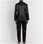 Isaia - Piped Silk-Blend Satin Pyjama Set - Black