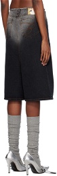 Pushbutton Black Five-Pocket Denim Shorts