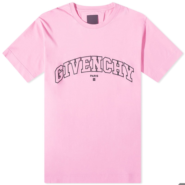 Photo: Givenchy Men's College Embroidered Logo T-Shirt in Old Pink