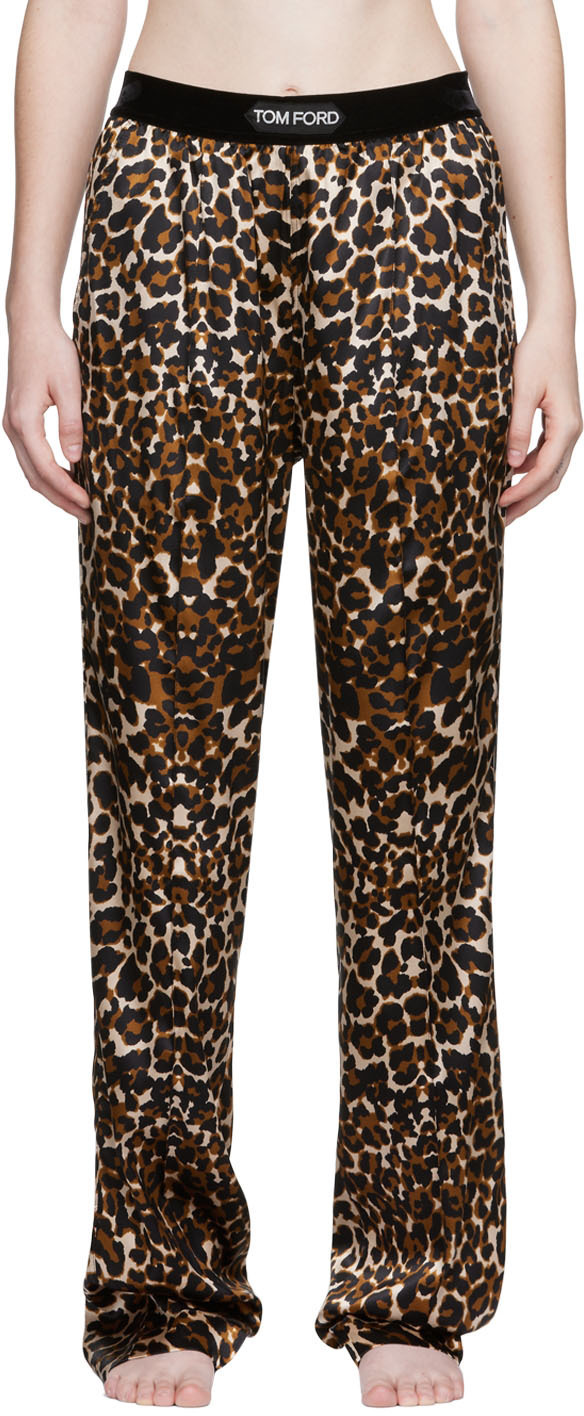 パンツ TOM FORD wild leopard on stretch silk satin pj pants TOM FORD Black & Beige Leopard Pyjama Lounge Pants TOM FORD