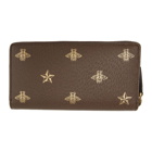 Gucci Brown Bee Star Zip Around Wallet