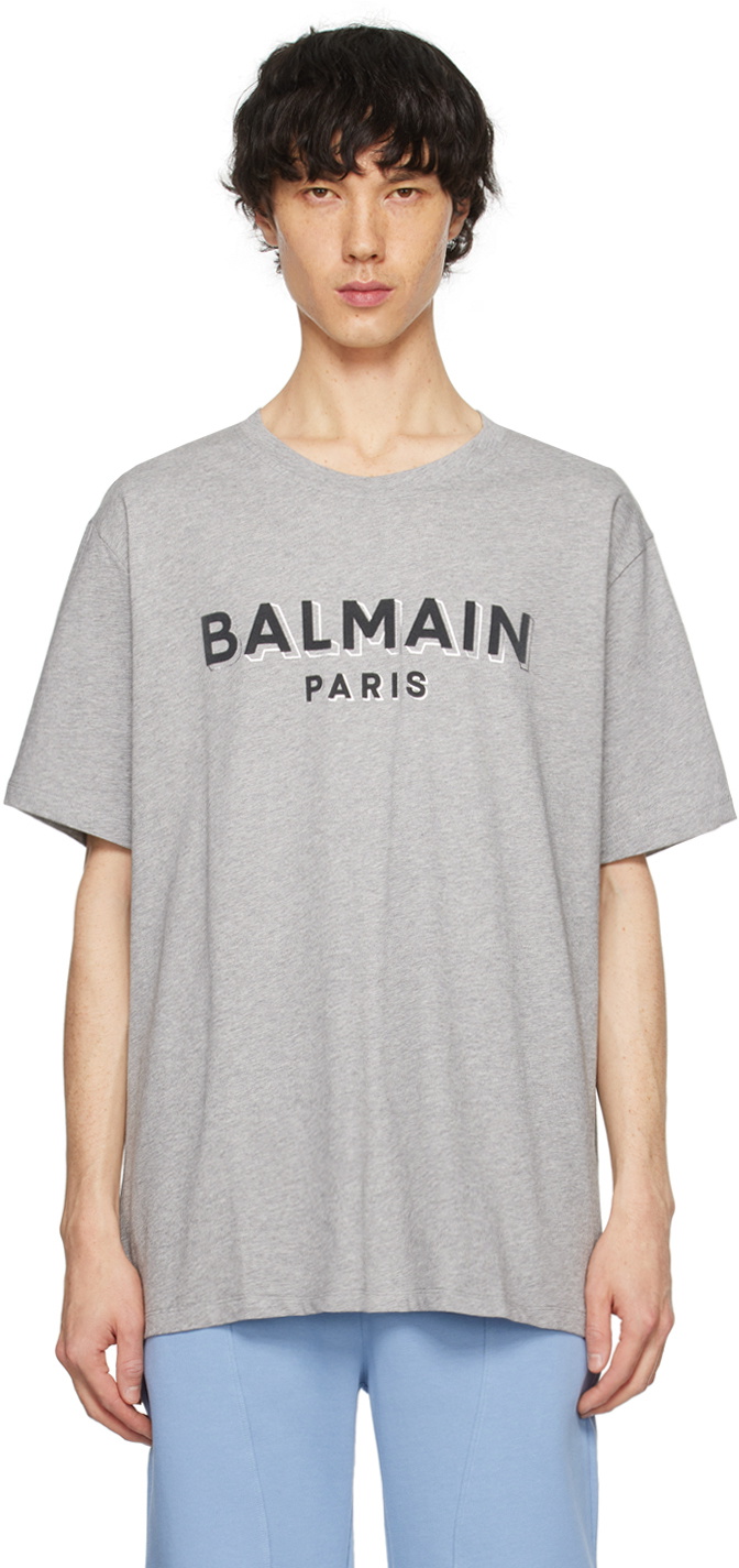 Balmain Gray Metallic Flocked T-Shirt Balmain