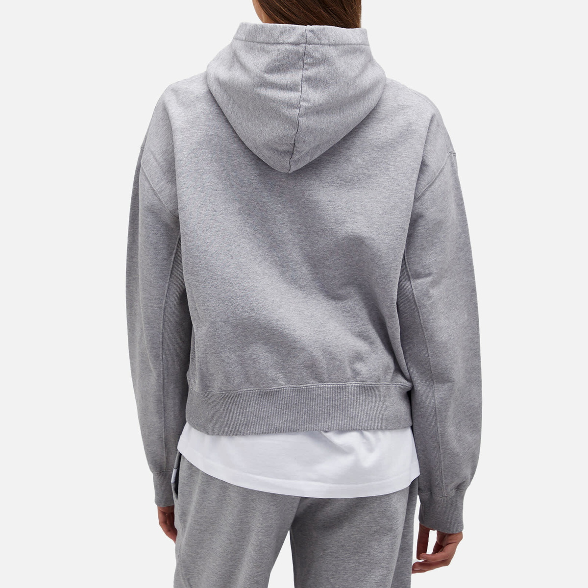 JW Anderson Women's Anchor Embroidery Cropped Hoodie in Grey Melange