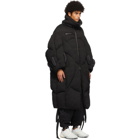 Chen Peng Black Down Pleated Rope Piercing Egg Coat