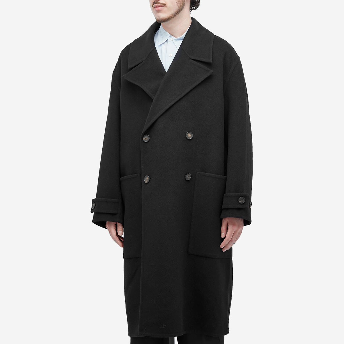 Róhe Men's Double Faced Wool Trench Coat in Black Róhe