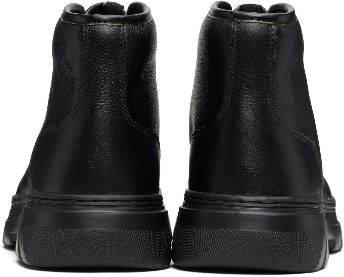 Hugo Black High-Top Grained Leather Boots