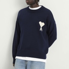 AMI Paris Men's Crewneck Sweater With Contrasted Ami De Coeur in Encre/Ecru