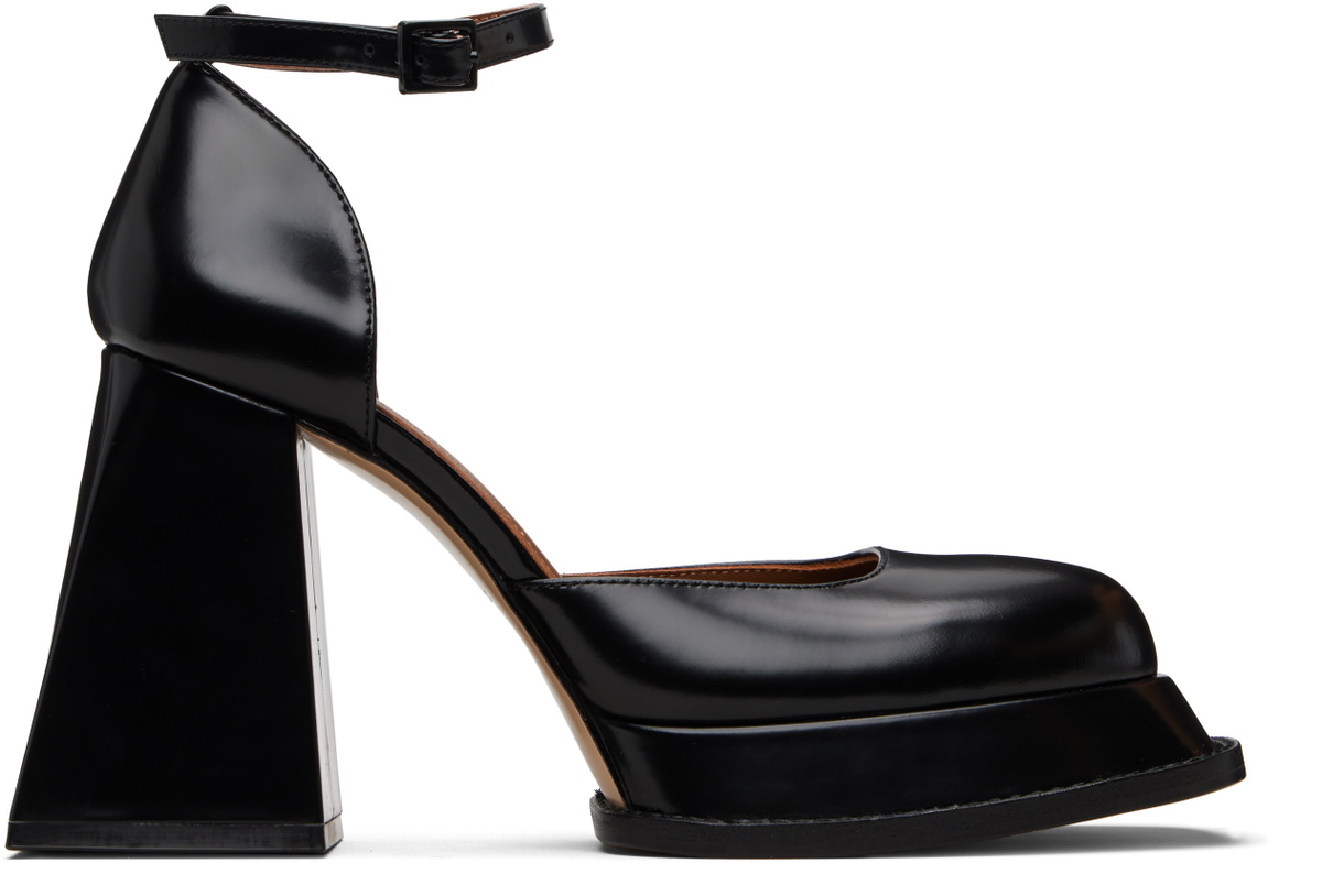 SHUSHU/TONG Black Round Toe Strap High Heels