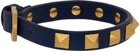 Valentino Garavani Navy Leather Studded Bracelet