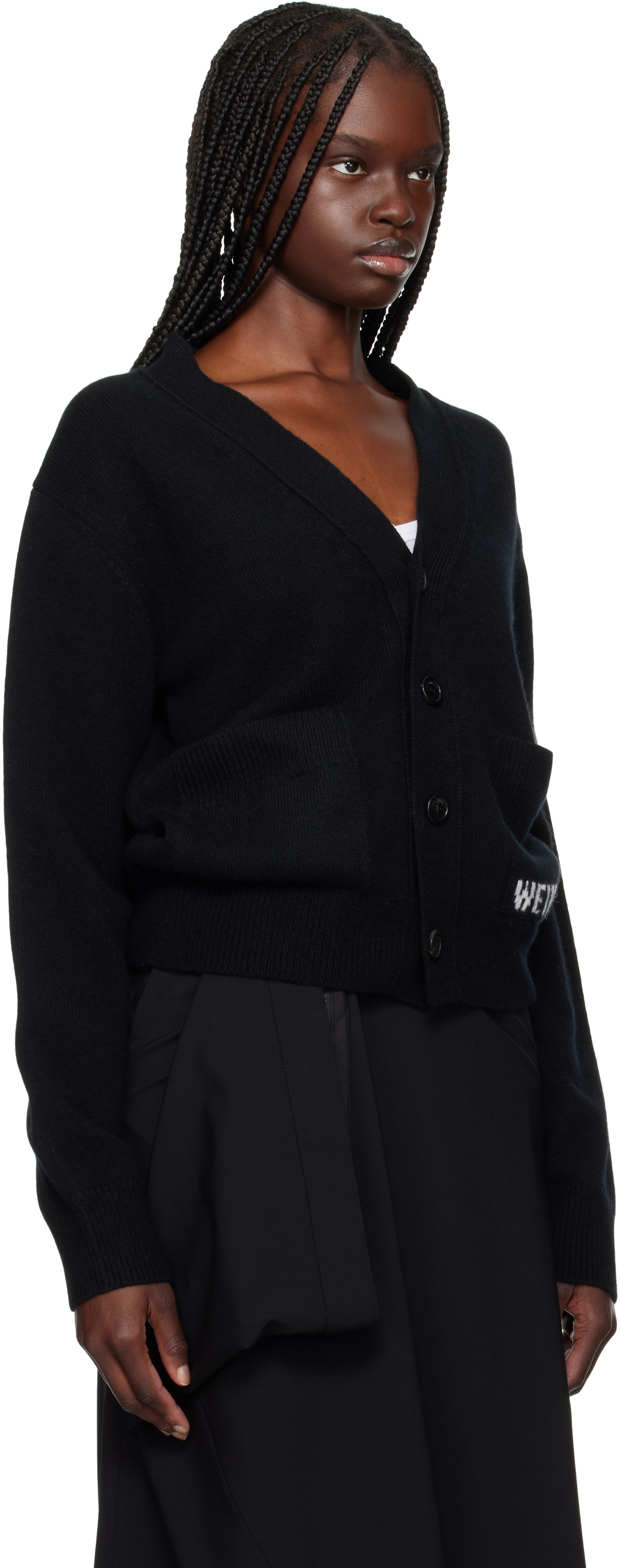 We11done Black Pocket Logo Knit Cardigan