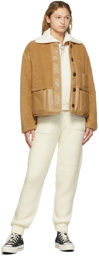 SJYP Beige Faux Leather Contrast Sherpa Fleece Jacket