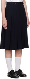 Comme des Garçons Girl Navy Wool Pleated Waist Button Midi Skirt
