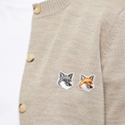 Maison Kitsuné Women's Double Fox Head Patch R-Neck Cardigan in Beige Melange