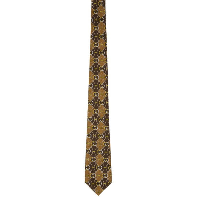 Photo: Gucci Beige and Brown Silk Interlocking G Rhombus Tie