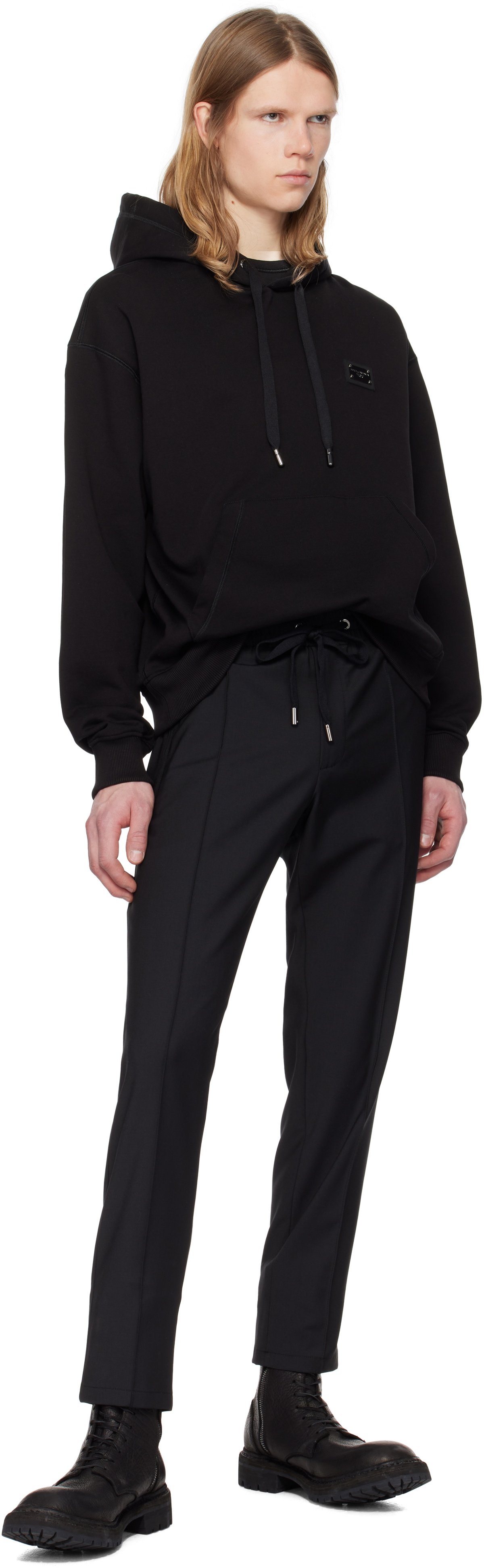 Dolce&Gabbana Black Jersey Branded Tag Hoodie