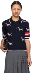 Thom Browne Navy Intarsia Polo