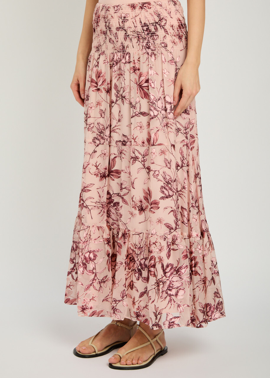 Alice + Olivia Stevie Devoré Chiffon Maxi Skirt Pink