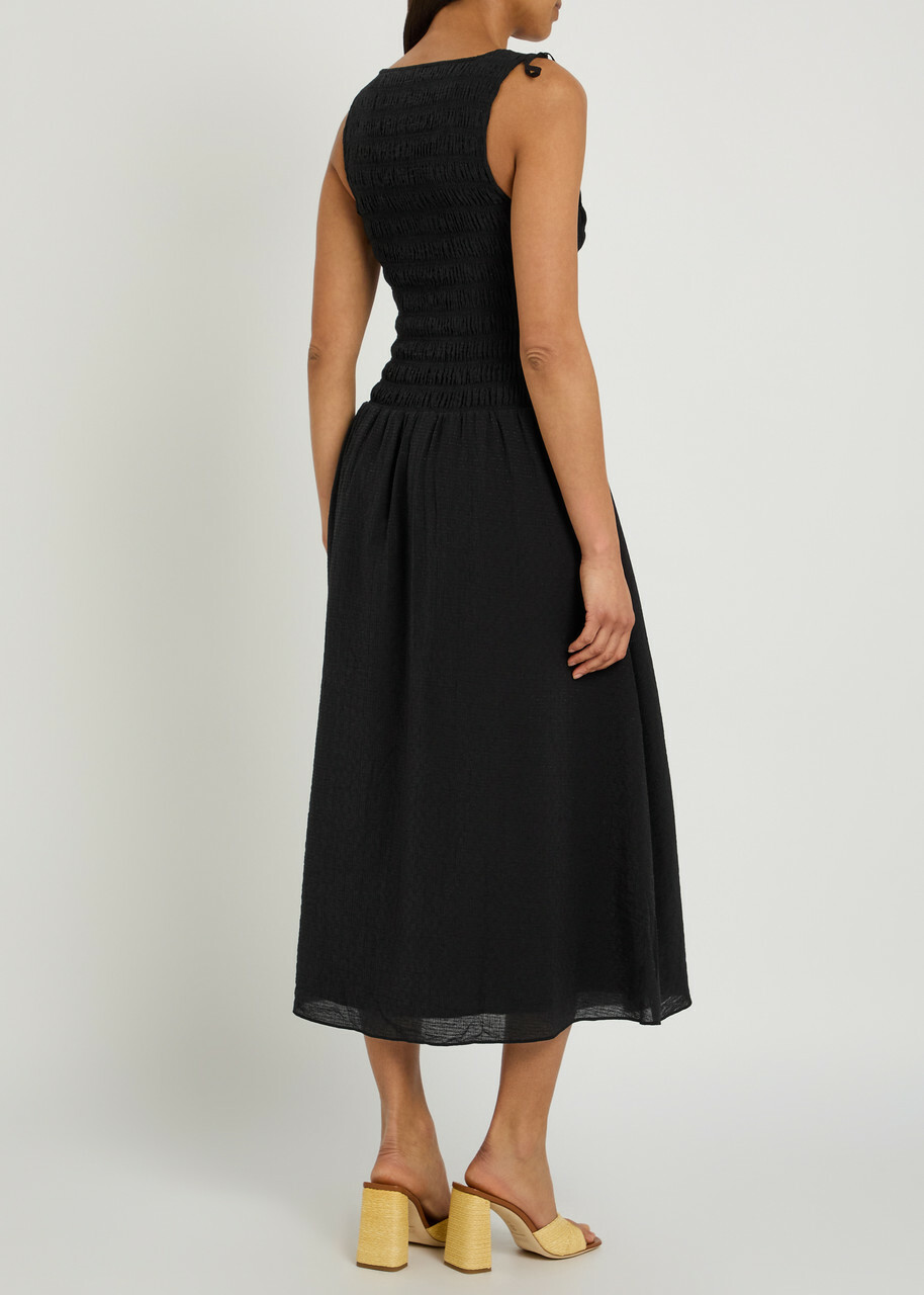 Paige Sebestian Shirred Woven Midi Dress Black