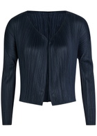 Pleats Please Issey Miyake Pleated Woven Cardigan Navy