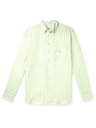 Etro - Logo-Embroidered Striped Linen Shirt - Green