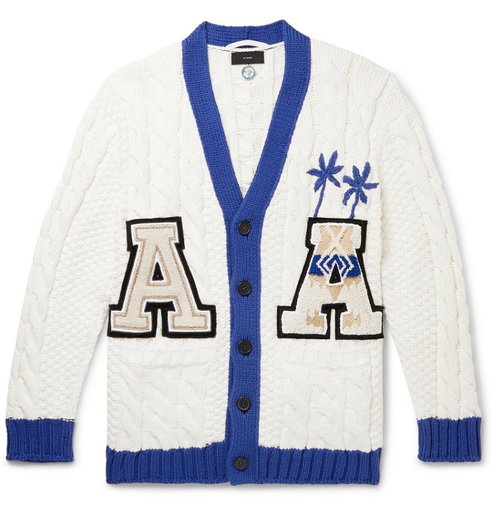 Photo: Alanui - Logo-Appliquéd Cable-Knit Cotton-Blend Cardigan - White