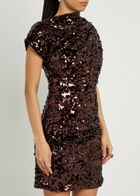 Ganni Sequin-embellished Velvet Mini Dress Dark Brown