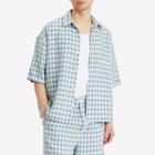 Nahmias Men's Plaid Cropped Short Sleeve Shirt in Steel Blue Plaid