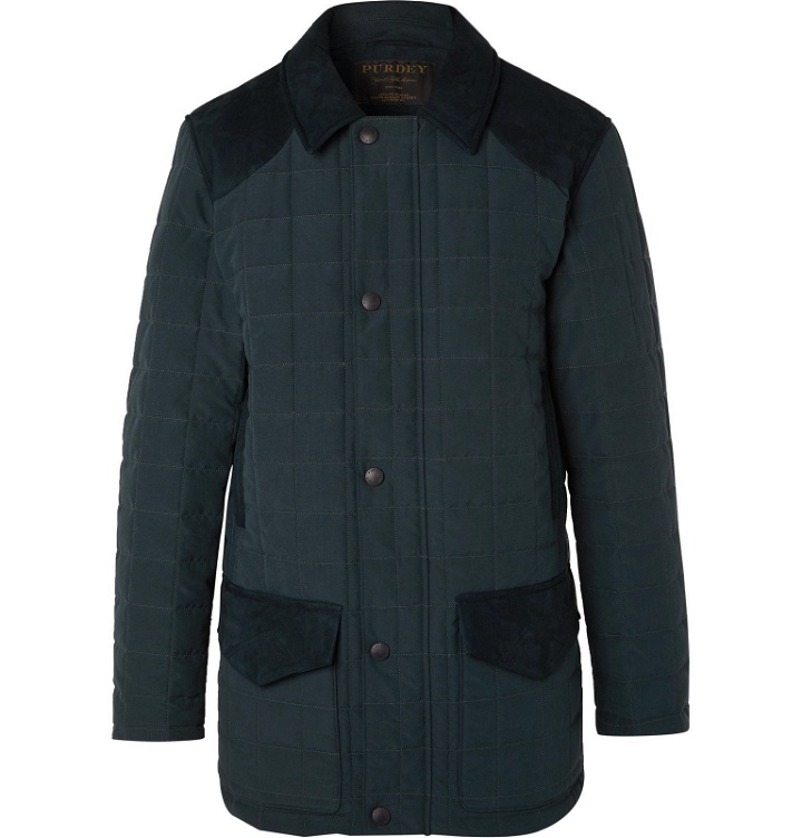 Photo: James Purdey & Sons - Felgate Slim-Fit Faux Suede-Panelled Quilted Shell Primaloft Jacket - Blue