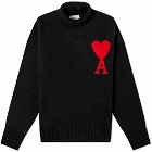 AMI Men's A Heart Roll Neck Knit in Black/Red