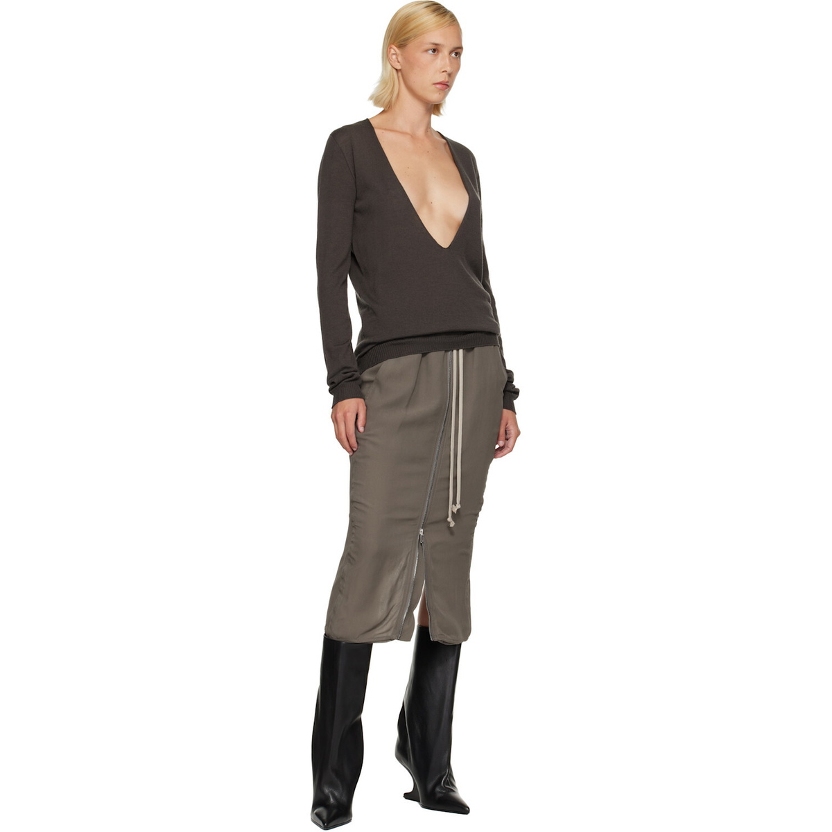 Rick Owens Gray Tower Extreme V-Neck Sweater